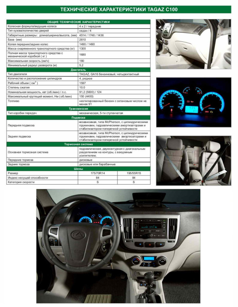 Официальная спецификация ТагАЗ С100