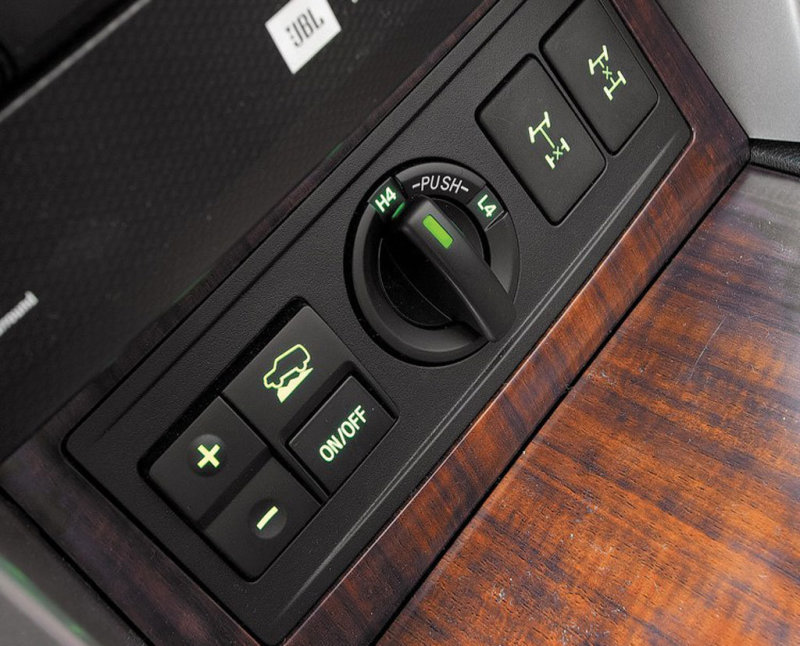 Также бросается в глаза отсутствие привычного рычага раздаточной коробки. Теперь управлением внедорожными режимами заведует целая консоль, на которую с помощью поворотной шайбы и нескольких клавиш выведены все возможные варианты передвижения по пересечённой местности.