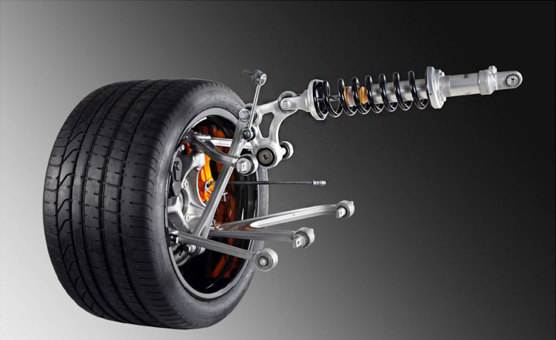 Передняя подвеска на двойных поперечных рычагах – с горизонтальными пакетами push-rod. И задняя тоже.