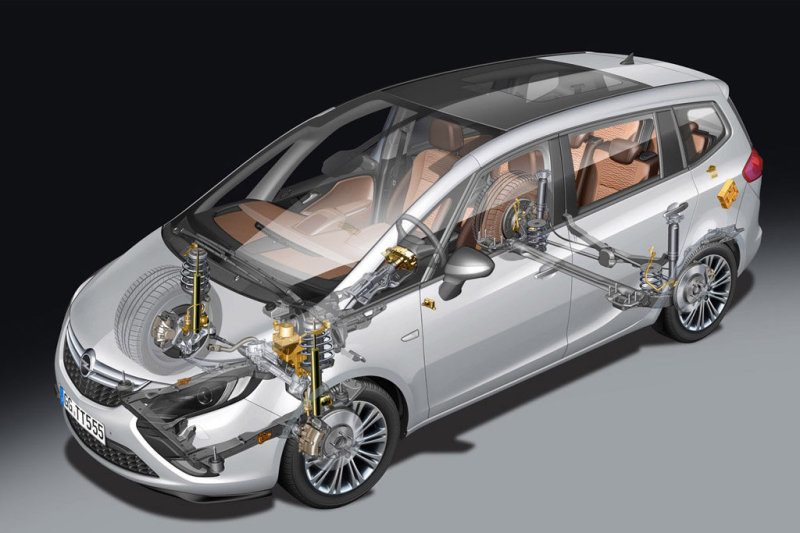 Сзади у Zafira Tourer подвеска на сопряженных продольных рычагах, - но в необычной конфигурации.