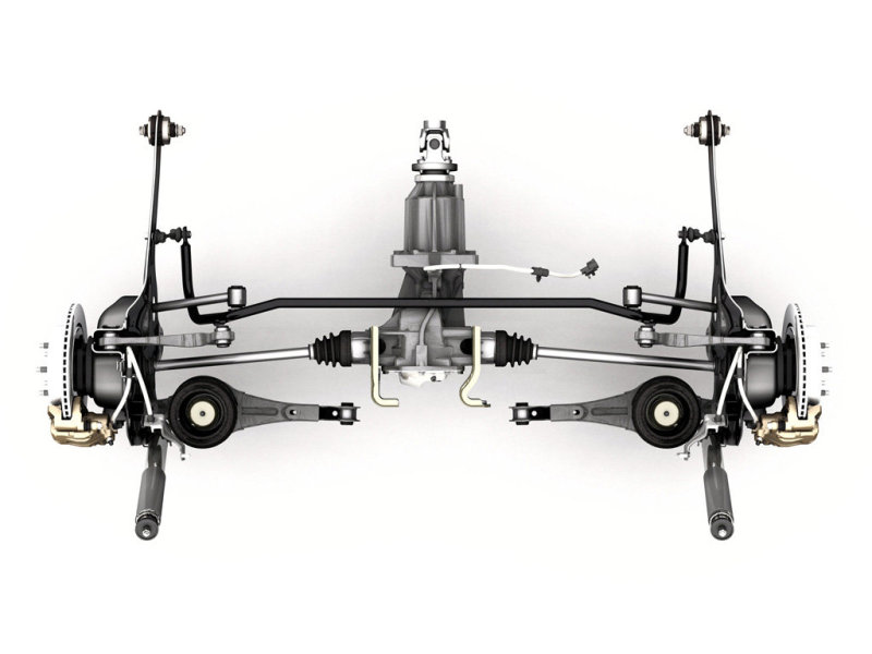 Ведущий задний мост с кинематически совершенной подвеской на двойных поперечных рычагах.