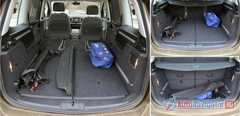 Даже в семиместном варианте остается багажник более чем на четверть кубометра, а если сложить оба задних ряда сидений, объем превысит 2000 литров. Единственный недостаток – некуда деть снятую полку