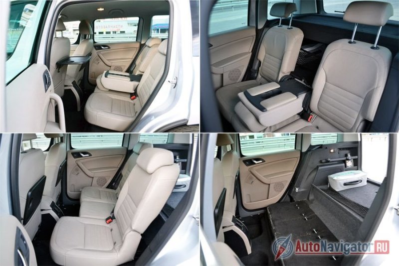 Средняя секция дивана отделена от всех, сложив ее спинку, можно получить удобный столик с подстаканниками и подлокотниками. Кроме того, сиденья можно двигать назад-вперед независимо друг от друга, а спинки регулируются по углу наклона. Любое сиденье по отдельности можно вообще снять и оставить в гараже. Столики в спинках передних сидений – опция