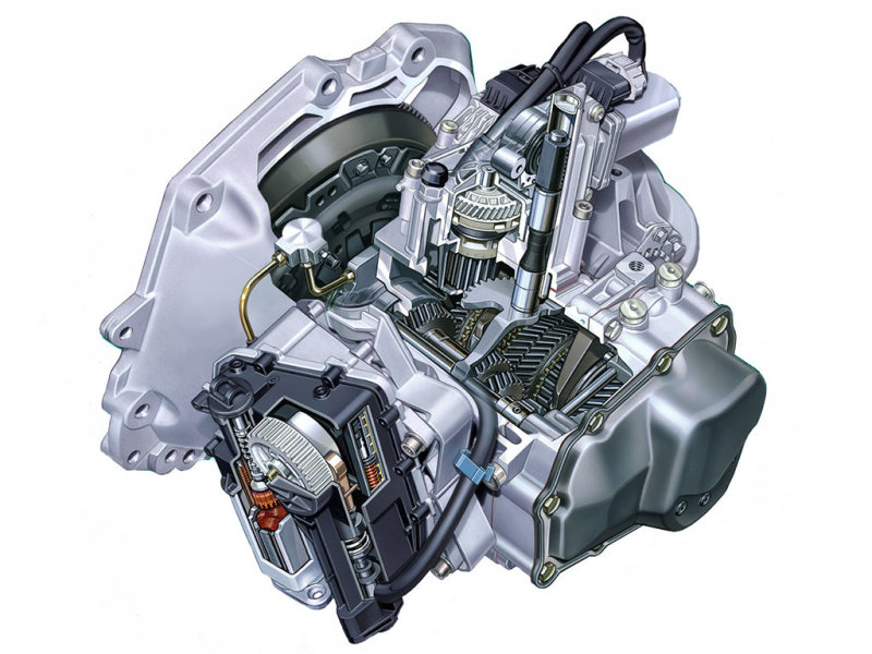 Вот устройство, которое в подержанном виде лучше избегать. Здесь изображена КПП Easytronic с механизмами выжима сцепления и переключения передач