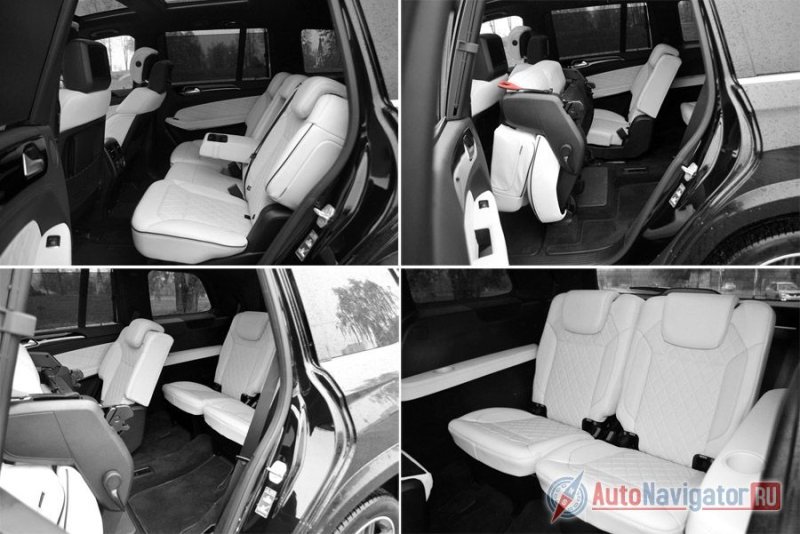 В передних подголовниках встроено два экрана для задних пассажиров. Проход на третий ряд не очень широкий, но благодаря высокой крыше, даже для среднего взрослого не проблематичен. А уж сами сиденья третьего ряда ничем не уступают по комфорту среднему дивану. Там есть плафоны освещения, трехточечные ремни, подлокотники, подстаканники и дефлекторы. Единственный минус – нет воздуховодов для ног пассажтров