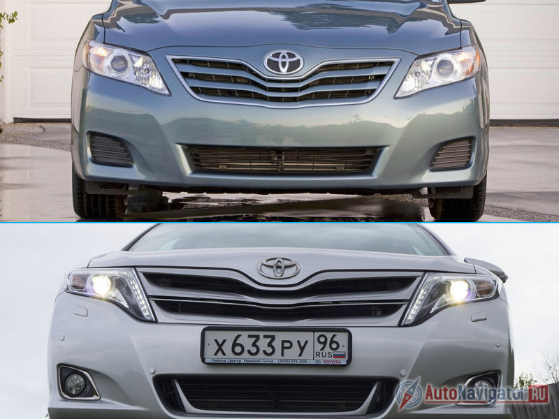 Об использовании проверенных временем дизайнерских решений говорит некая схожесть с прошлым поколением Camry, выражающаяся в идентичности кромок капота и решеток радиатора