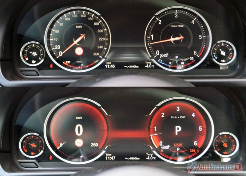 Приборная панель – большой цветной экран высокого разрешения, картинка на котором может меняться в зависимости от выбранного режима движения (ECO, Comfort, Sport, Sport )