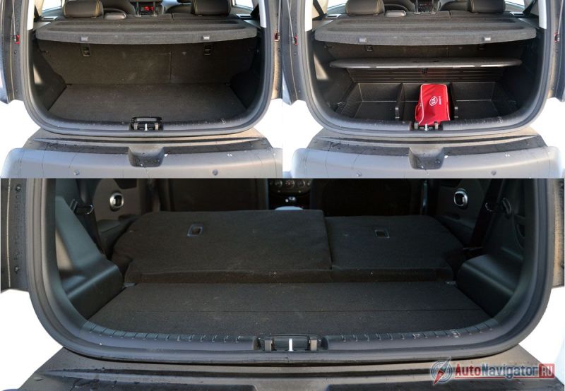 Багажник объемом 354 литра не такой уж и маленький, но в верхней части уж больно узкий (имеется в виду расстояние от спинки заднего дивана до пятой двери), поэтому ничего большого прямоугольного положить не получится. Под полом - глубокий удобный органайзер, а сиденья можно сложить, хотя лючка для длинномеров нет