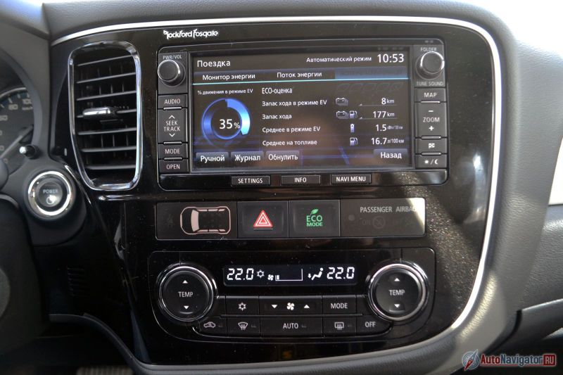 На центральный экран можно вывести информацию о мгновенном расходе электричества и бензина, распределении потоков энергии, статистические данные и кучу другой информации