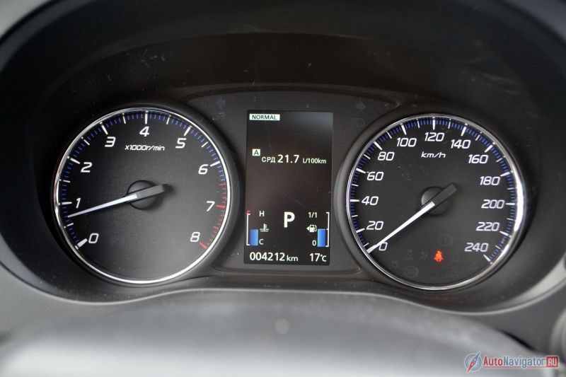 Приборы просты и лаконичны. Средний расход топлива по городу производитель обещает на уровне 12,2 литра на 100 км. Если тащиться, представляя, что сзади у тебя большой открытый аквариум с кислотой, которую нельзя расплескать, то да. На деле, если выпускать на свободу всех японских лошадок, получается около 20 литров на 100 км