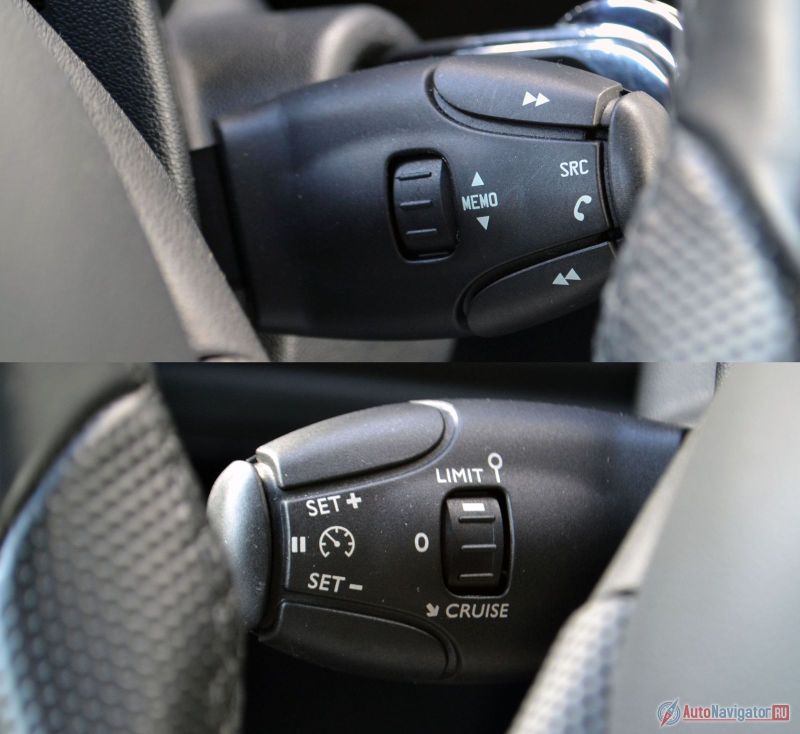 Руль без кнопок, зато под рулем – справа и слева – есть джойстики, отвечающие за управление музыкой и круиз-контролем с ограничителем