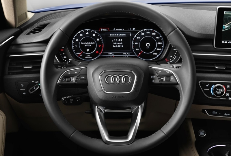 Audi A4 B9 может оснащаться различными приборными панелями (на фото – аналогово-электронный «щиток»)