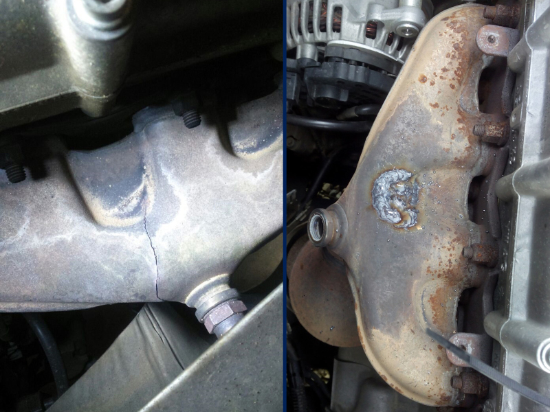 Выпускной коллектор с трещиной и с уже заваренным дефектом
