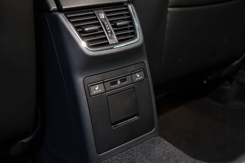 В богатой версии задний ряд дополнен воздуховодами, подогревом дивана, розеткой на 220 вольт (можно заряжать что угодно)