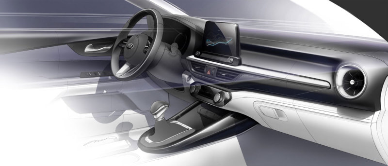 Дизайнерский эскиз приборной панели KIA Forte 2019