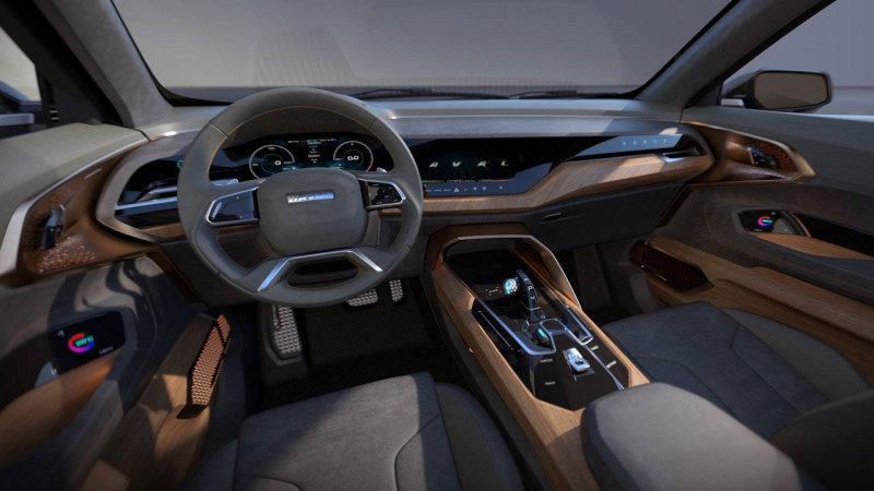 Приборная панель концепта Haval HB-02, серийная модель F7 скорее всего сохранит общие черты, лишившись слишком футуристичных деталей